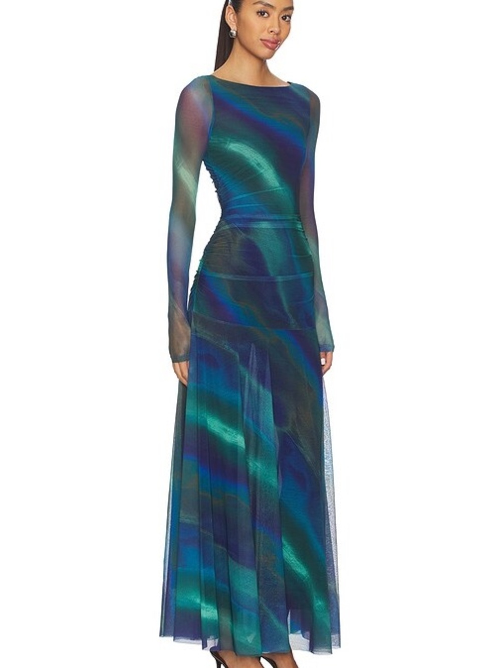 Free people mesh Iridescent Blue-Green Long Sleeve Evening Gown size xs-s nwot